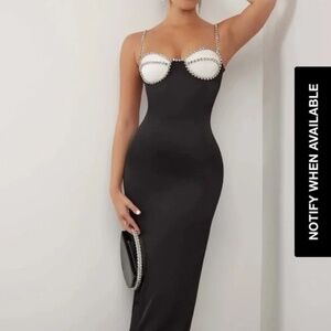 Heiress Beverly Hills Black Satin Maxi Dress, size S